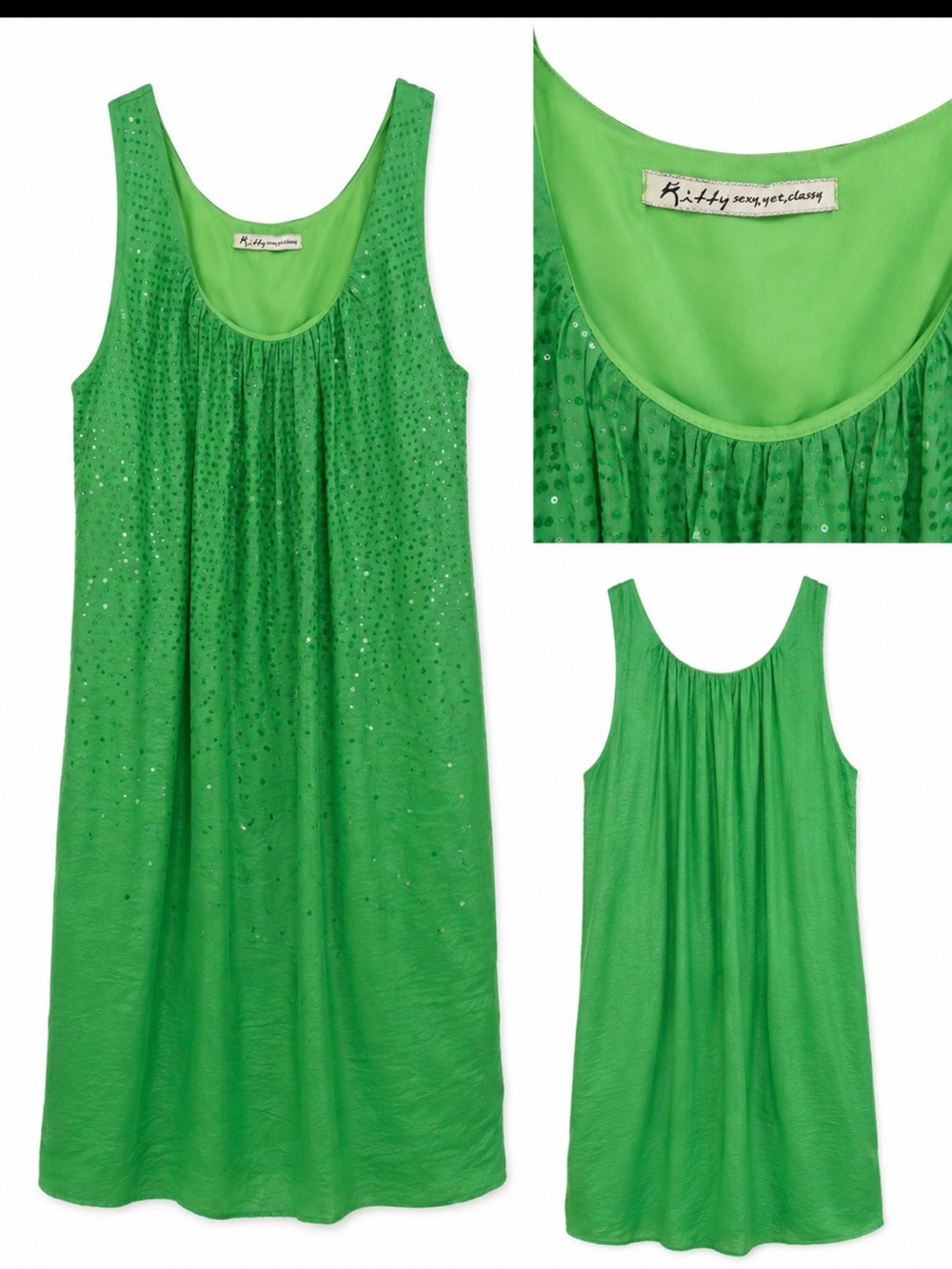 Y2K Kitty Green Sequined Scoop Neck Sleeveless Dress